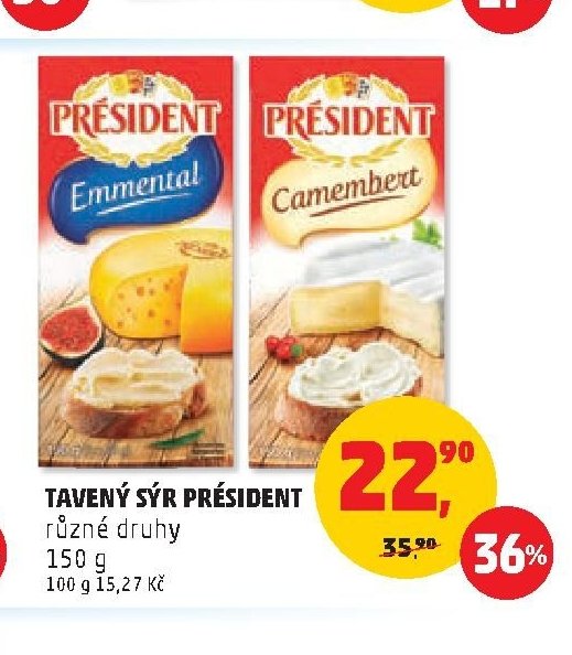 TAVENÝ SÝR PRÉSIDENT různé druhy 150 g