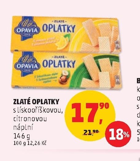 Zlaté oplatky s lískoříškovou, citronovou náplní 146 g