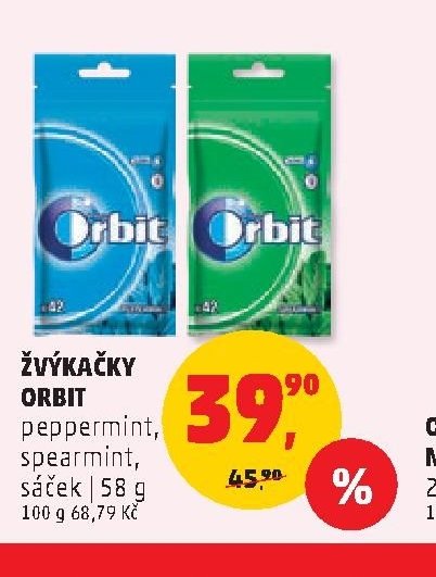 Žvýkačky Orbit peppermint, spearmint, sáček 58 g