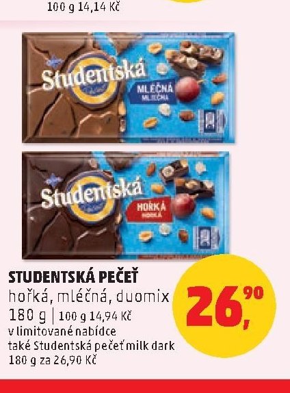 Studentská pečeť hořká, mléčná, duomix 180 g