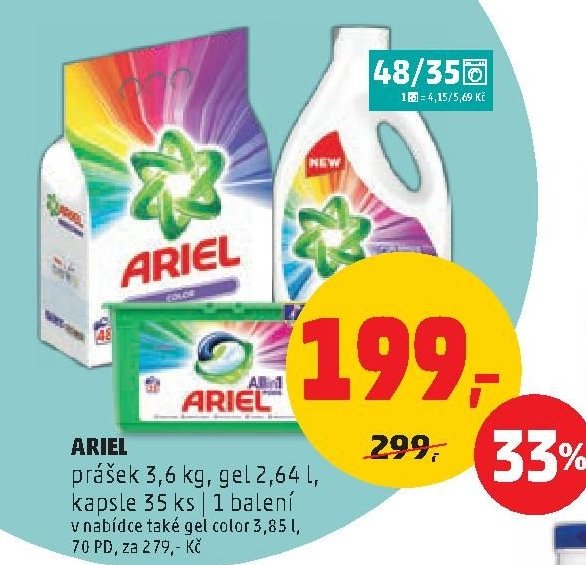 ARIEL prásěk 3,6 kg, gel 2,64 l, kapsle 35 ks