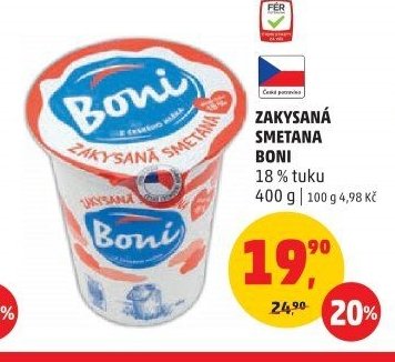 Zakysaná smetana Boni 18 % tuku 400 g