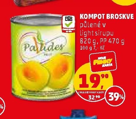 Kompot broskve půlené v light sirupu 820 g