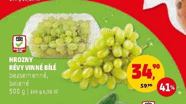 Hrozny révy vinné bílé bezsemenné 500 g