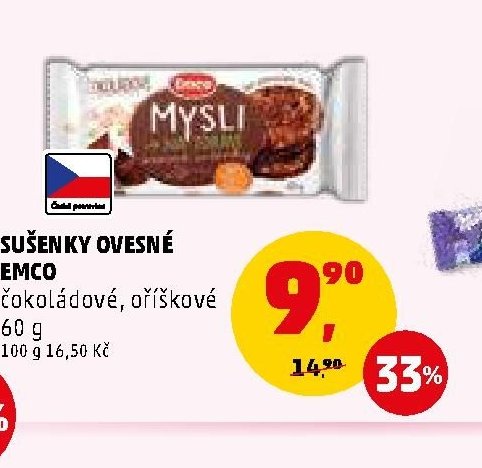 SUŠENKY OVESNÉ EMCO čokoládové, oříškové 60 g