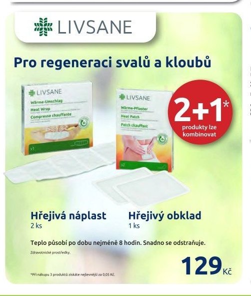 LIVSANE Hřejivá náplast (2 ks) a Hřejivý obklad (1 ks)