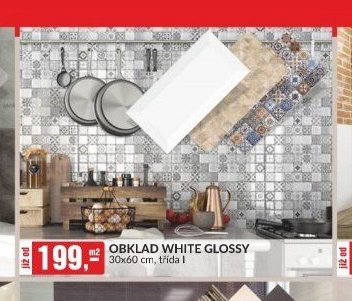 OBKLAD WHITE GLOSSY 30x60 cm, třída I