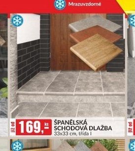 ŠPANĚLSKÁ SCHODOVÁ DLAŽBA 33x33 cm, třída I