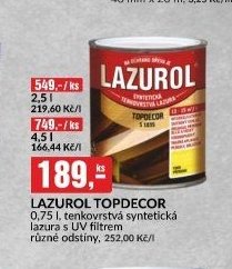LAZUROL TOPDECOR 0,75 l, tenkovrstvá syntetická lazura s UV filtrem