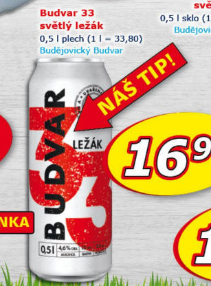 Pivo světlý ležák 33 Budweiser Budvar