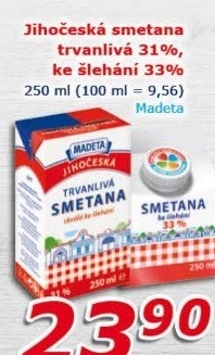 Smetana ke šlehání trvanlivá Jihočeská Madeta 31%