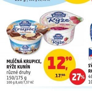 Mléčná krupice, rýže Kunín