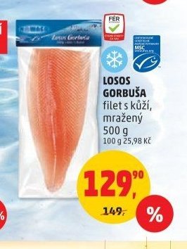 Losos gorbuša filet s kůží, mražený