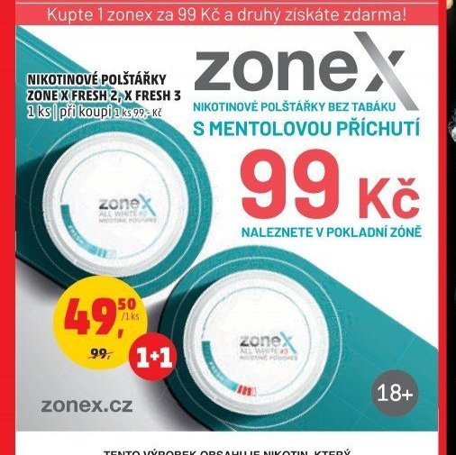 Nikotinové polštářky Zone X Fresh 2, X Fresh 3