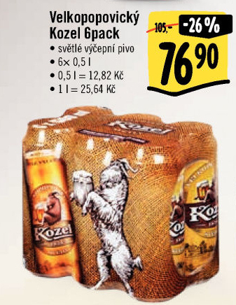 Pivo světlé výčepní 10°Velkopopovický Kozel