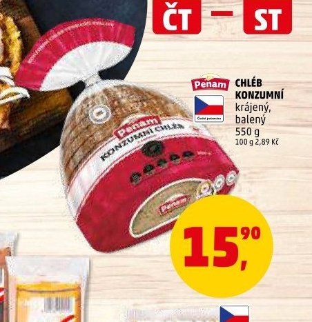 CHLÉB KONZUMNÍ krájený, balený 550 g