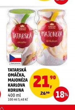 TATARSKÁ OMÁČKA, MAJONÉZA KARLOVA KORUNA 400 ml