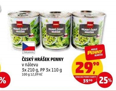 Český hrášek Penny v nálevu 3x 210 g, PP 3x 110 g