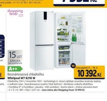 Bezmrazová chladnička Whirlpool W7 8210 W