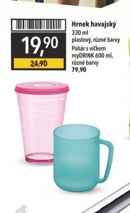 Hrnek havajský 330 ml plastový, různé barvy Pohár s víčkem myDRINK 600 ml, různé barvy