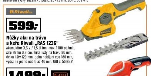 Nůžky aku na trávu a keře Riwal „RAS 1236“