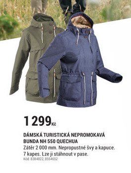 DÁMSKÁ TURISTICKÁ NEPROMOKAVÁ BUNDA NH 550 QUECHUA