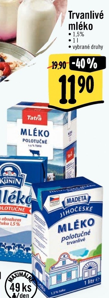 Mléko trvanlivé Tatra - 1,5% polotučné