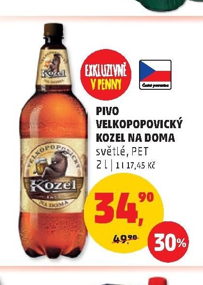 PIVO VELKOPOPOVICKÝ KOZEL NA DOMA světlé, PET 2 l