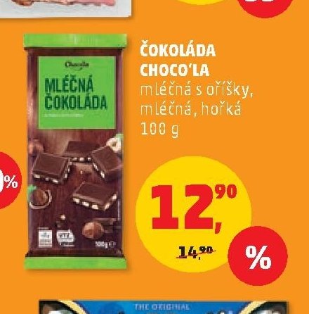 Čokoláda Choco'la mléčná s oříšky, mléčná, hořká 100 g