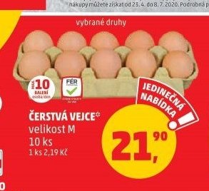 ČERSTVÁ VEJCE velikost M 10 ks