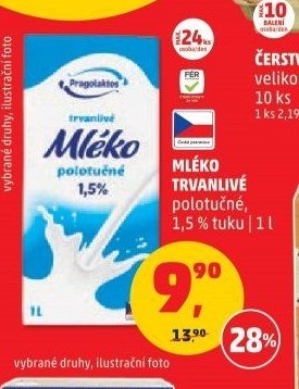 MLÉKO TRVANLIVÉ polotučné 1,5 % tuku 1 l