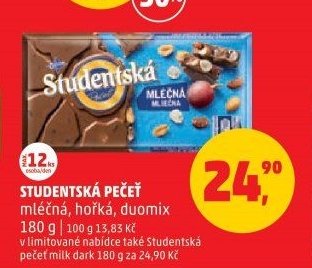 STUDENTSKÁ PEČEŤ mléčná, hořká, duomix 180 g