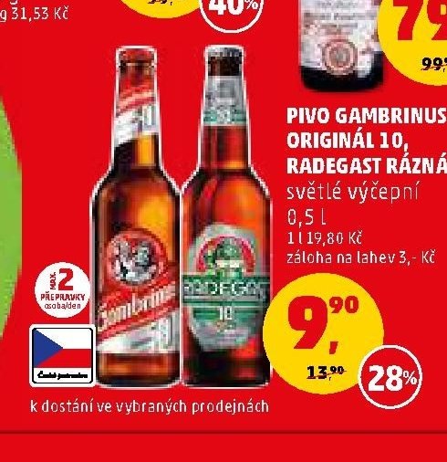 Pivo Gambrinus Originál 10, Radegast Rázná 10