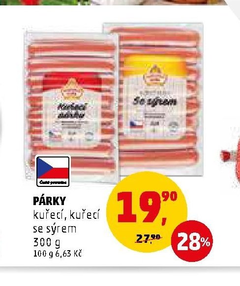 PÁRKY kuřecí, kuřecí se sýrem