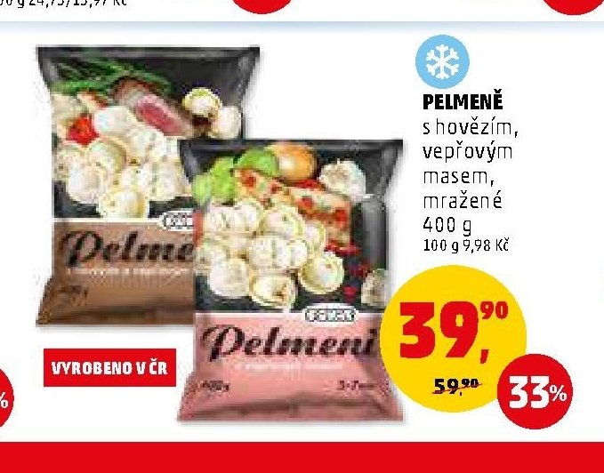 PELMENĚ s hovězím, vepřovým masem, mražené
