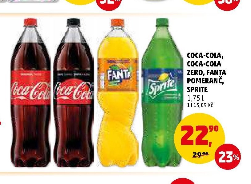 COCA-COLA, COCA-COLA ZERO, FANTA pomeranč, SPRITE 1,75 l
