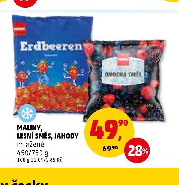 Maliny, lesní směs, jahody
