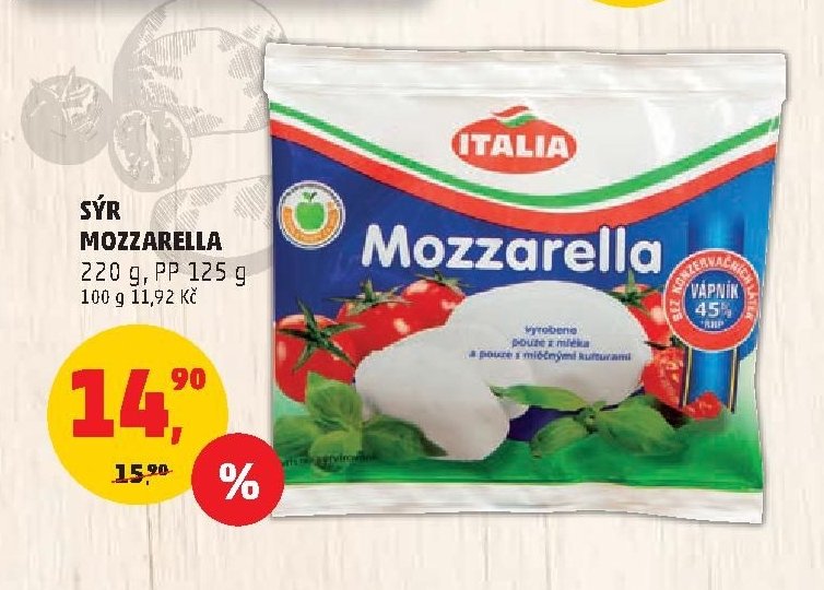 Sýr Mozzarella 220 g, PP 125 g
