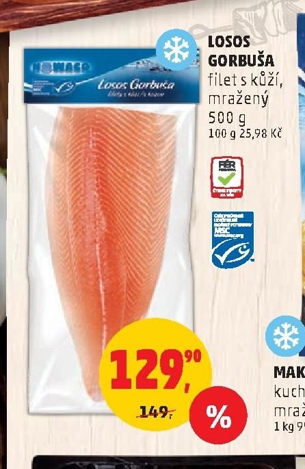 Losos Gorbuša filet s kůží, mražený 500 g