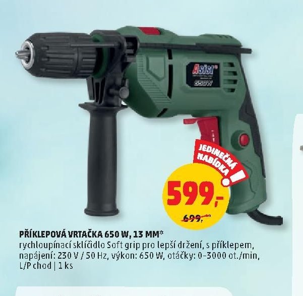 Příklepová vrtačka 650 W, 13 mm