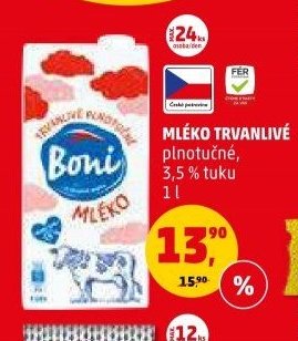 MLÉKO TRVANLIVÉ plnotučné, 3,5 % tuku