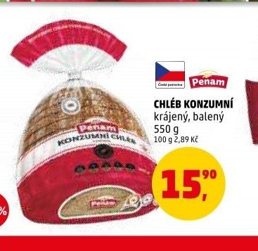Chléb konzumní krájený, balený
