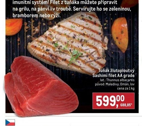 Tuňák žlutoploutvý Sashimi filet AA grade