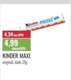 Tyčinka čokoládová mléčná Maxi Kinder