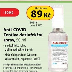 Dezinfekční přípravek na ruce sprej Anti-Covid Zentiva