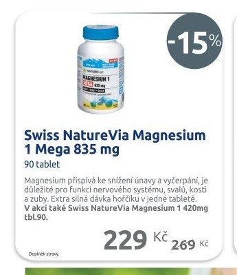 Swiss NatureVia Magnesium 1 Mega 835 mg