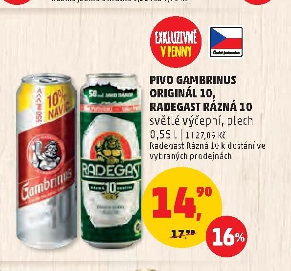 PIVO GAMBRINUS ORIGINÁL 10, RADEGAST RÁZNÁ 10