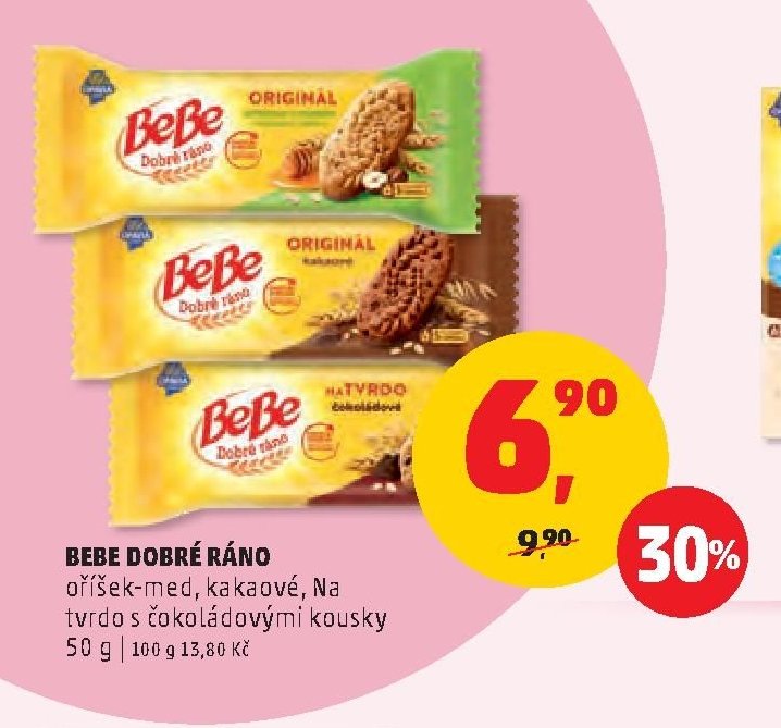 BEBE DOBRÉ RÁNO oříšek-med, kakaové, Na tvrdo s čokoládovými kousky