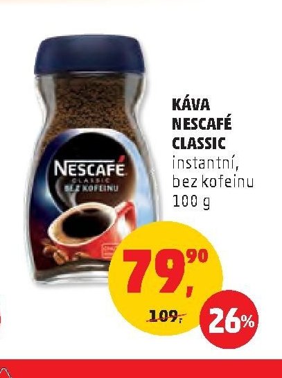 KÁVA NESCAFÉ CLASSIC instantní, bez kofeinu 100 g