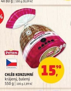 Chléb konzumní krájený, balený